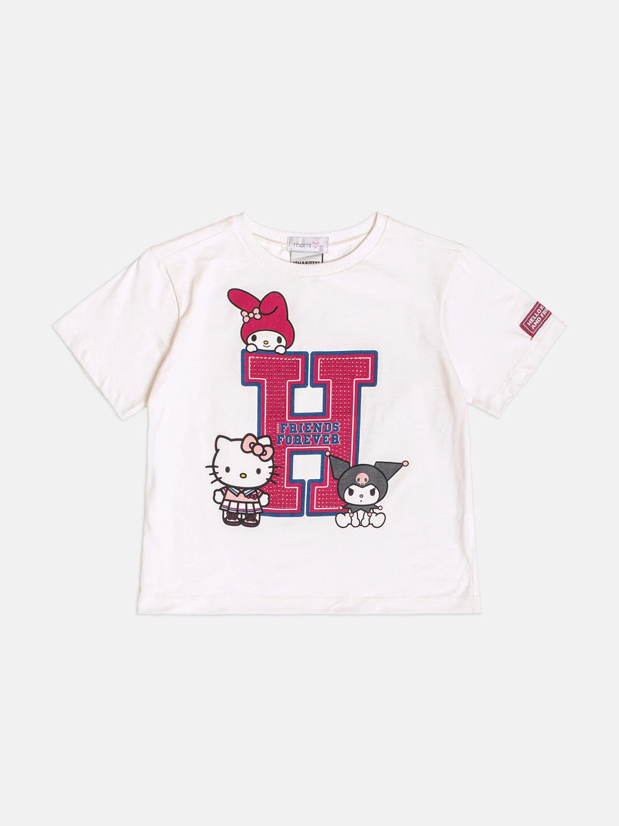 Blusa Infantil Momi Inverno Manga Curta Branca  Hello Kitty Friends Forever