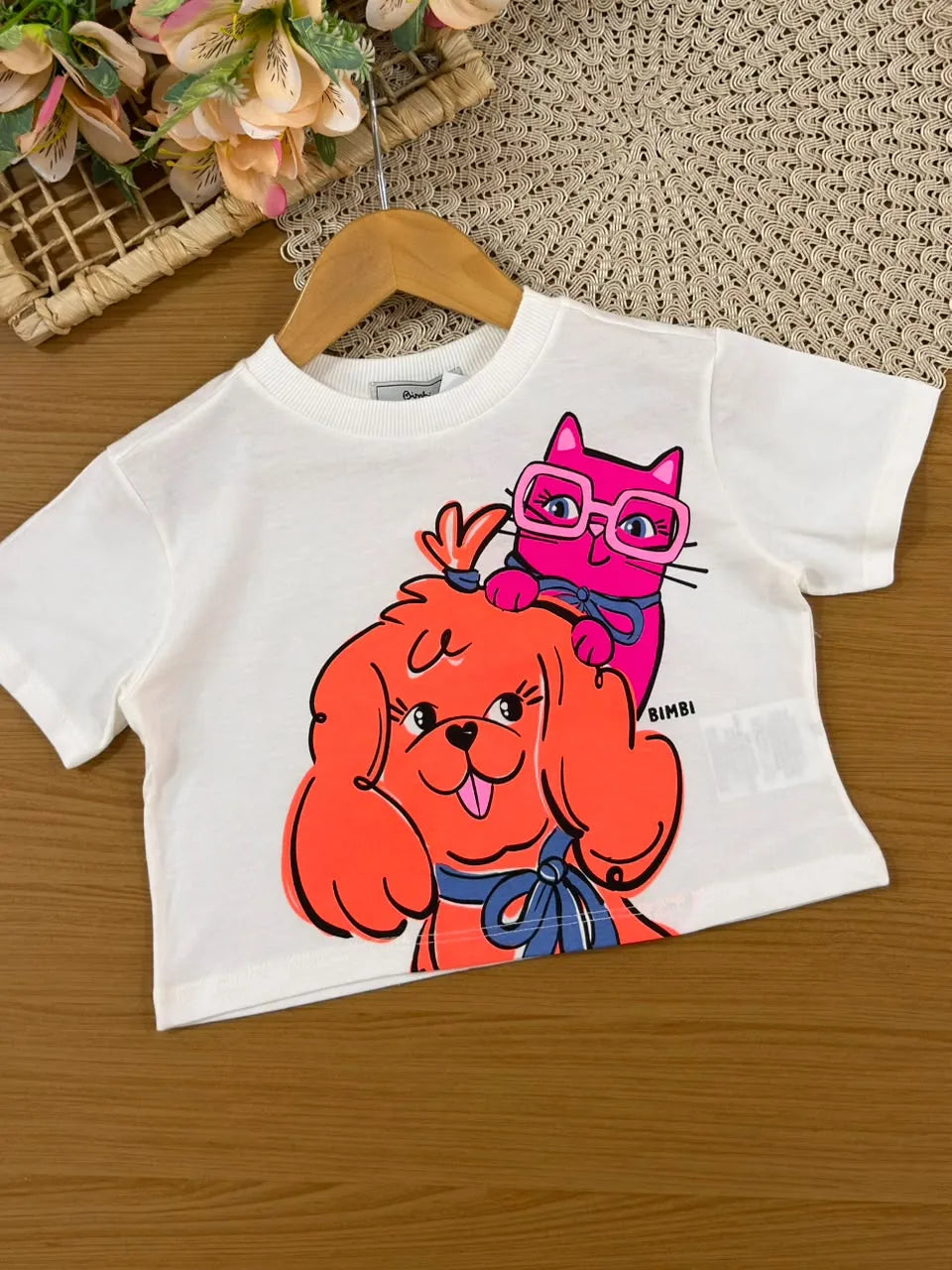 Conjunto Infantil Menina Bimbi Shorts Saia Azul e Blusa Pets