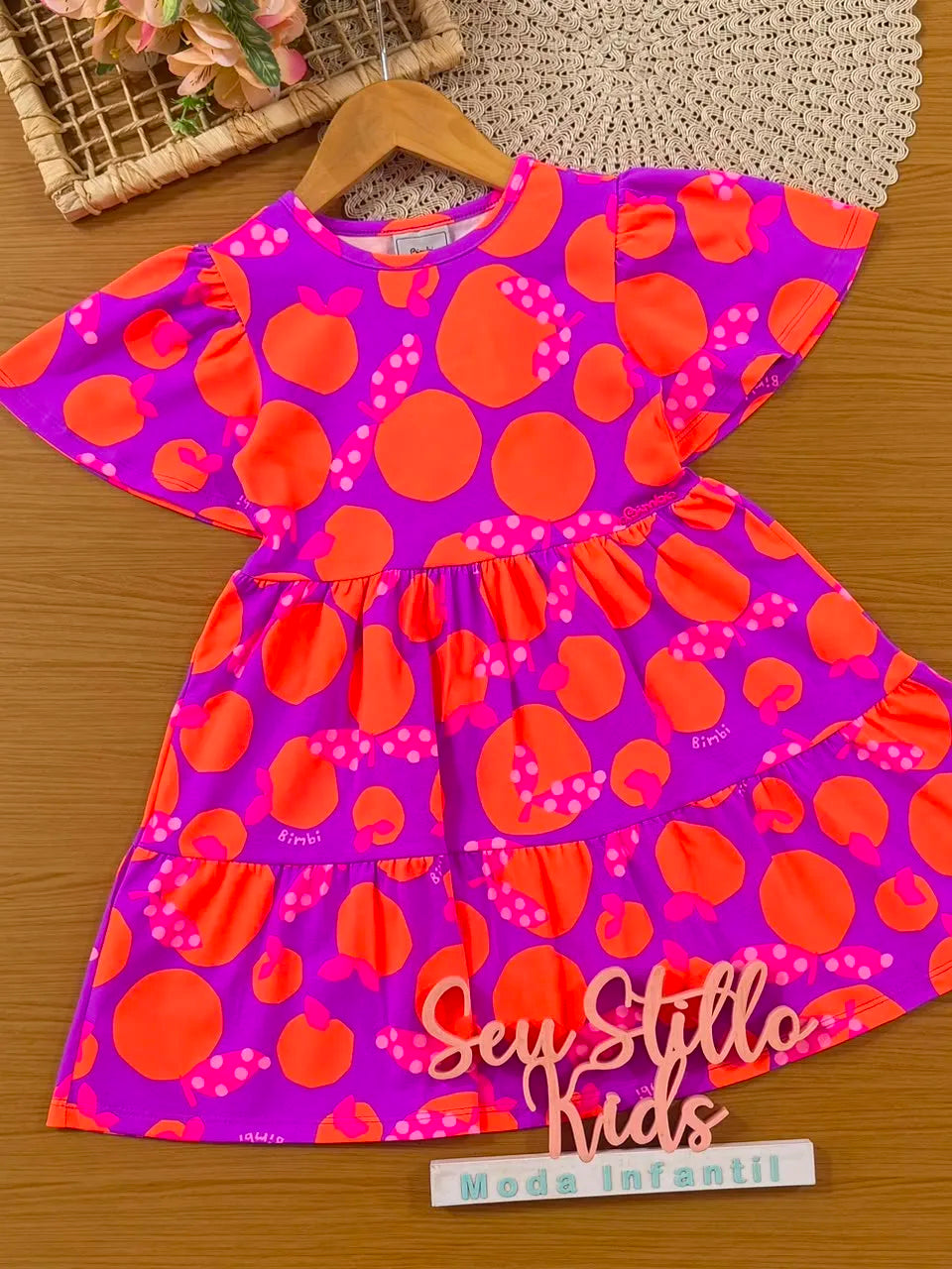 Vestido Infantil Bimbi Roxo Laranjinhas