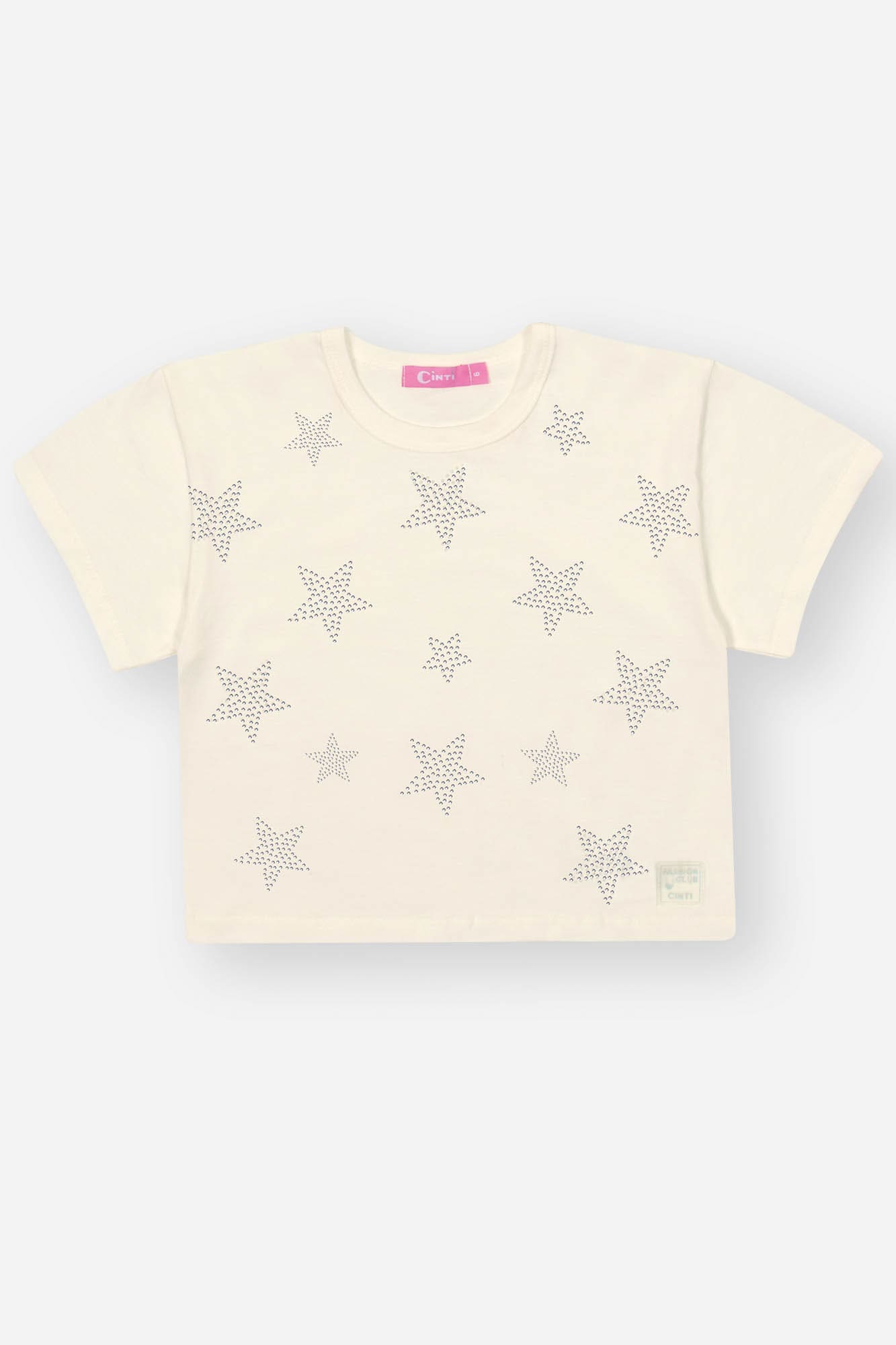 Conjunto Infantil Cinti Inverno Shorts e Blusa Branca Estrelinhas com Strass