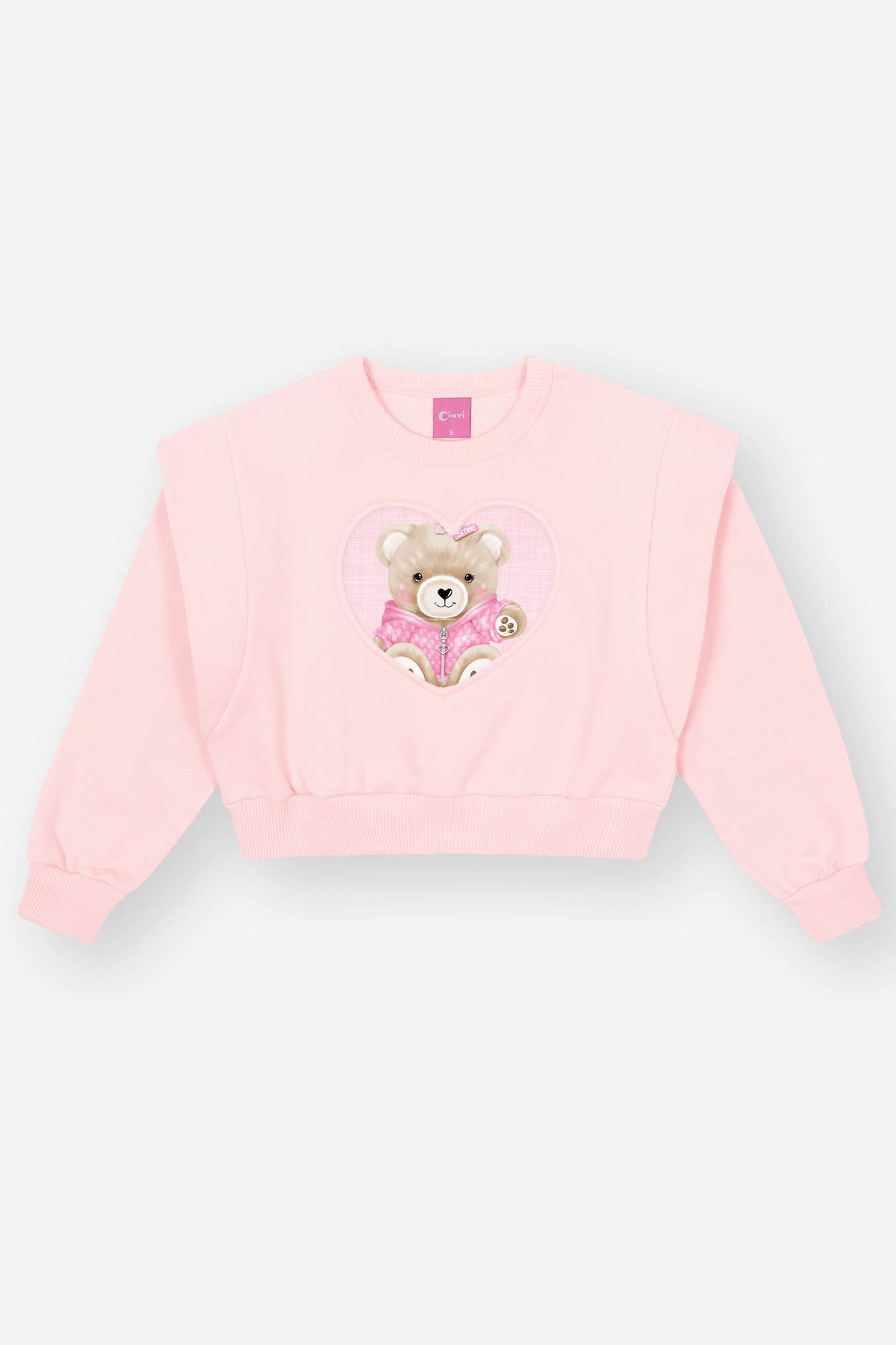 Conjunto Infantil Cinti Inverno Calça e Moletom Flanelado Rosa Ursinho Coração
