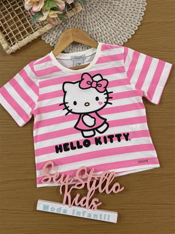 Blusa Infantil Momi Verão Listrada Rosa Hello Kitty