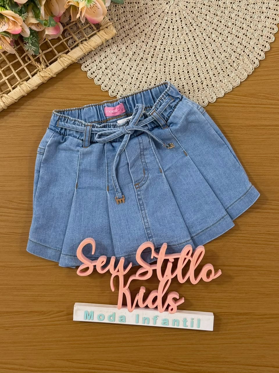 Shorts Saia Menina Momi Azul Sarja