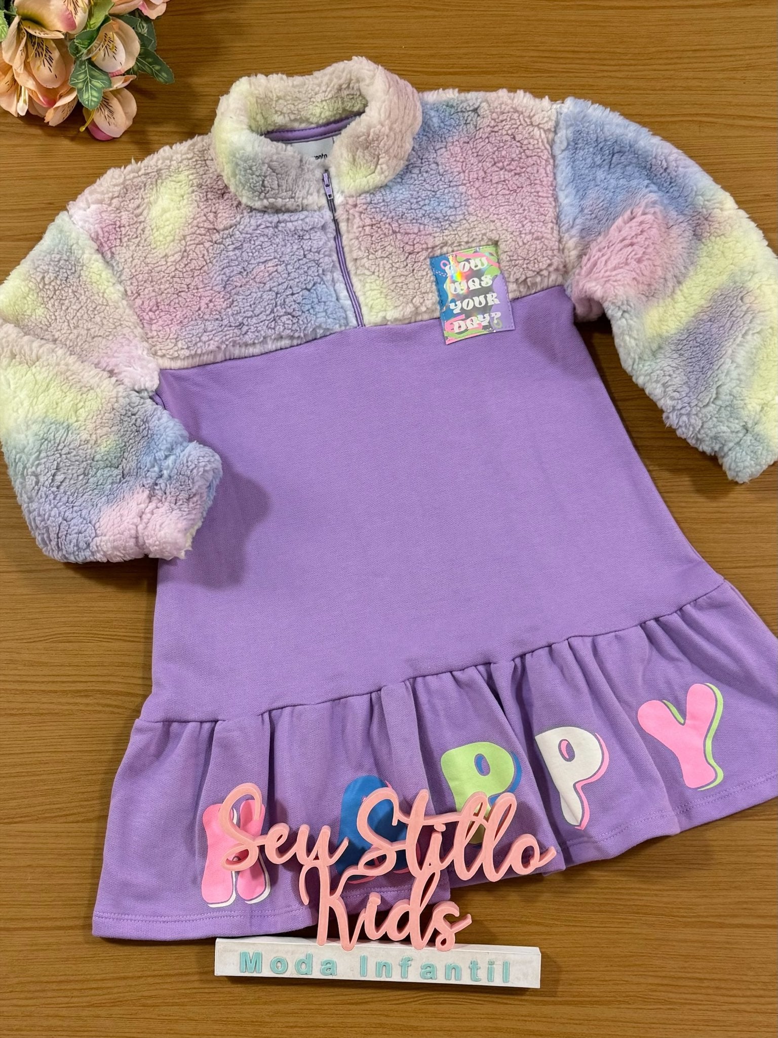 Vestido infantil Catavento Inverno Pelinhos Happy