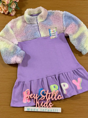 Vestido infantil Catavento Inverno Pelinhos Happy