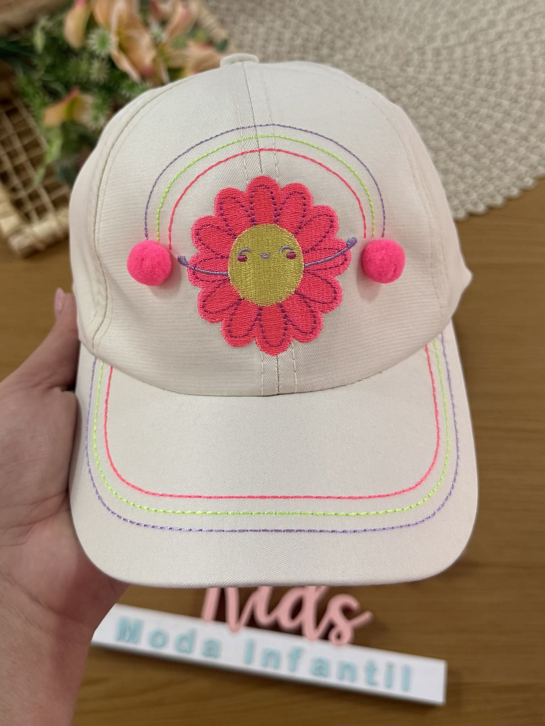Boné Infantil Kukiê Verão Off White Florzinha