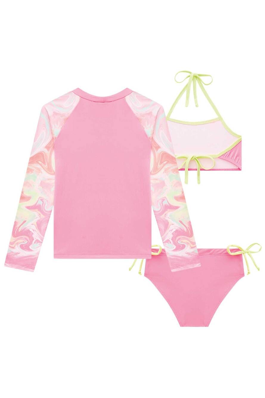 Biquíni iInfantil Kukie Verão com Blusa Manga Longa Rosa Sorvete