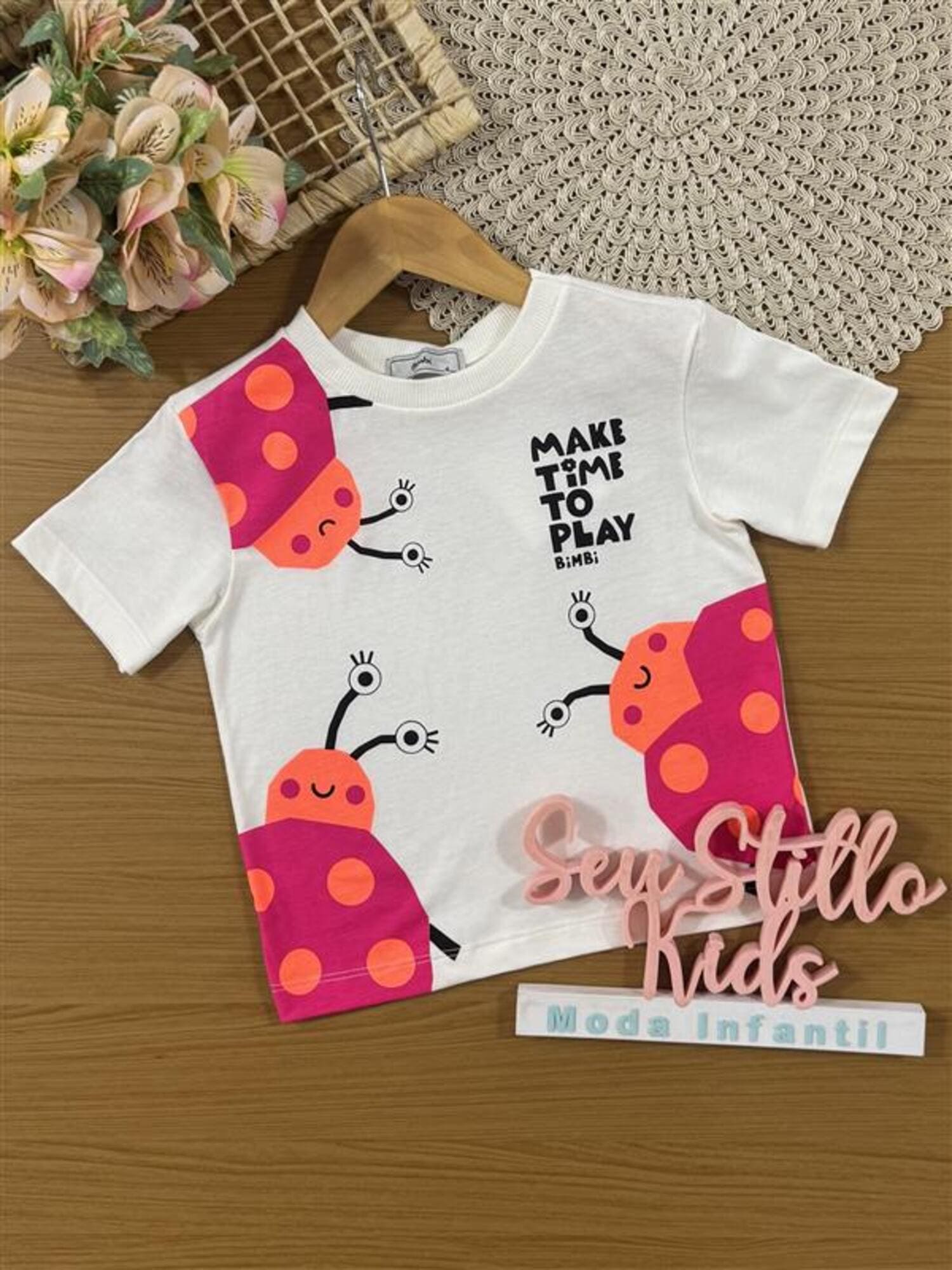 Blusa Infantil Bimbi Verão Branca Joaninhas