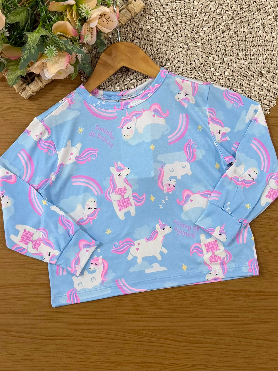 Pijama Infantil Bimbi Inverno com Calça e Blusa Manga Longa Azul Unicórnios
