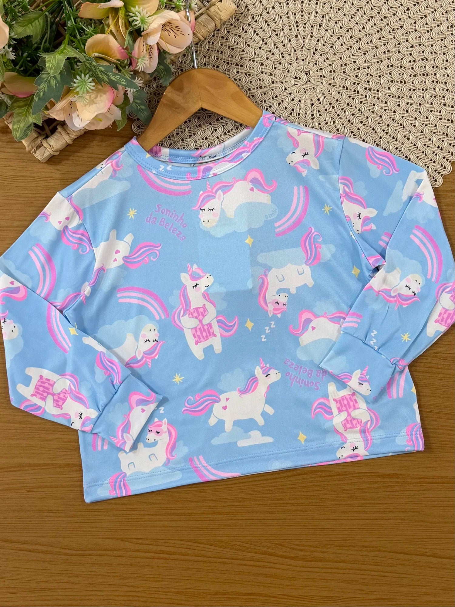 Pijama Infantil Bimbi Inverno com Calça e Blusa Manga Longa Azul Unicórnios