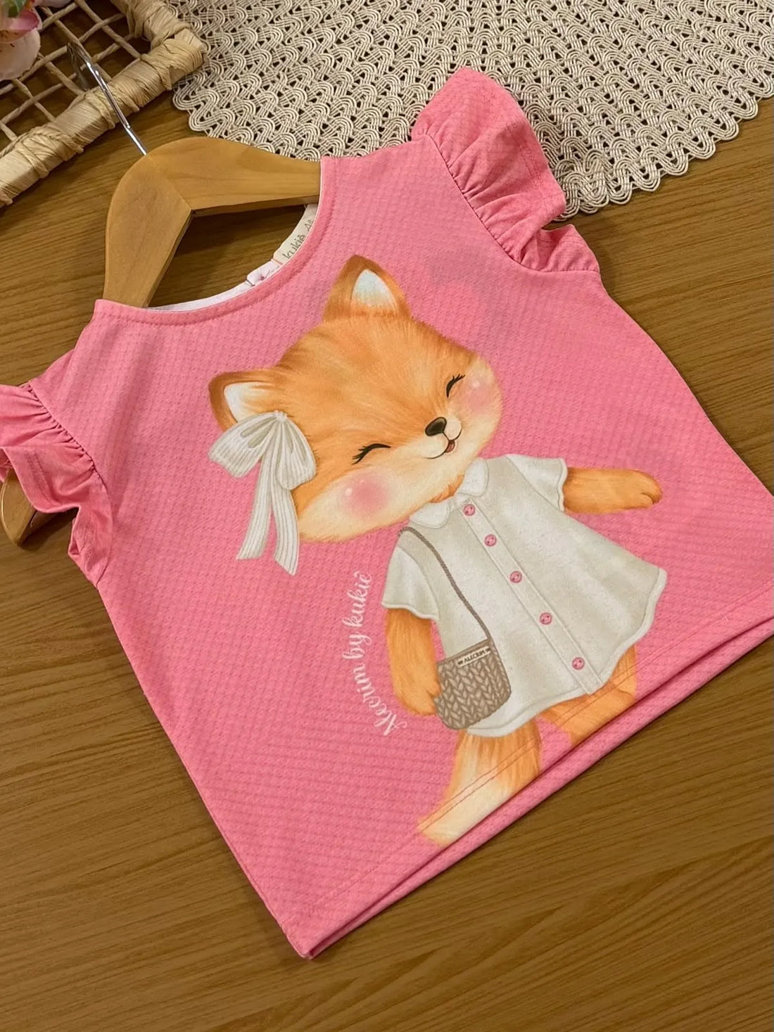 Conjunto Infantil Menina Kukiê com Shorts e Blusa Rosa Raposinha