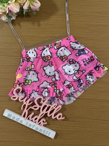 Shorts Infantil Momi Verão Tule Saida de Praia Hello Kitty