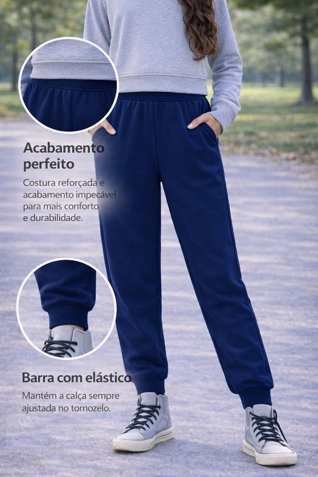 Calça Moletom Infantil Brandili Menina Flanelada Azul Marinho