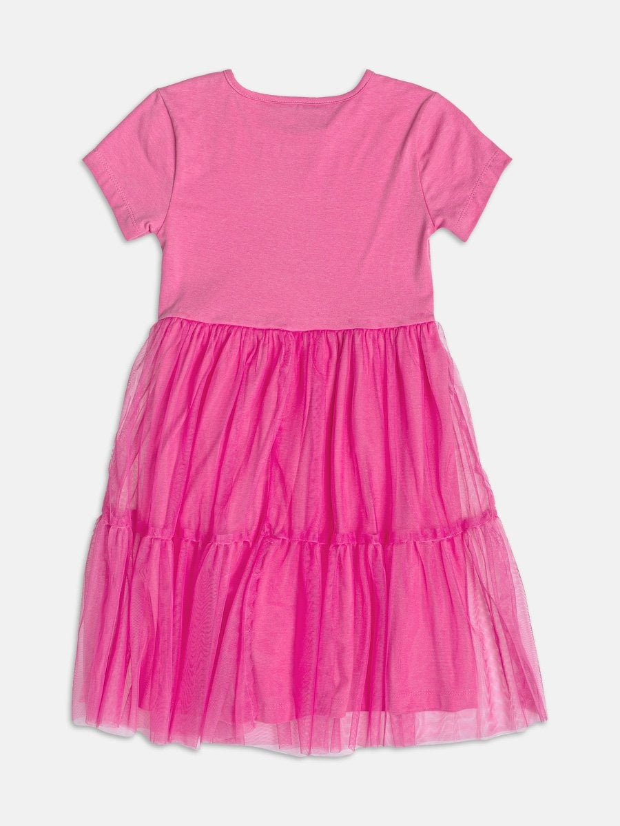 Vestido Infantil Momi Verão Rosa com Tule Hello Kitty