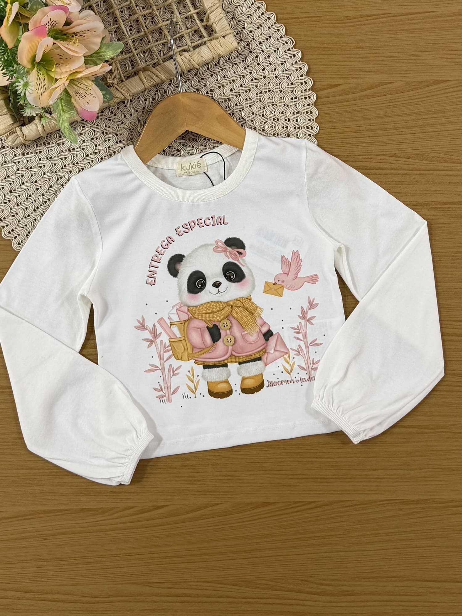 Conjunto Infantil Kukiê Inverno com Shorts Preto e Blusa Manga Longa Pandinha