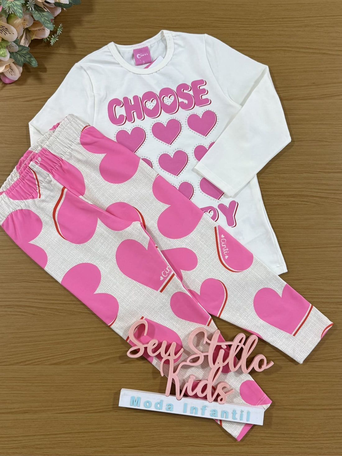 Conjunto infantil Cinti Inverno Calça Legging e Blusa Manga Longa Coração