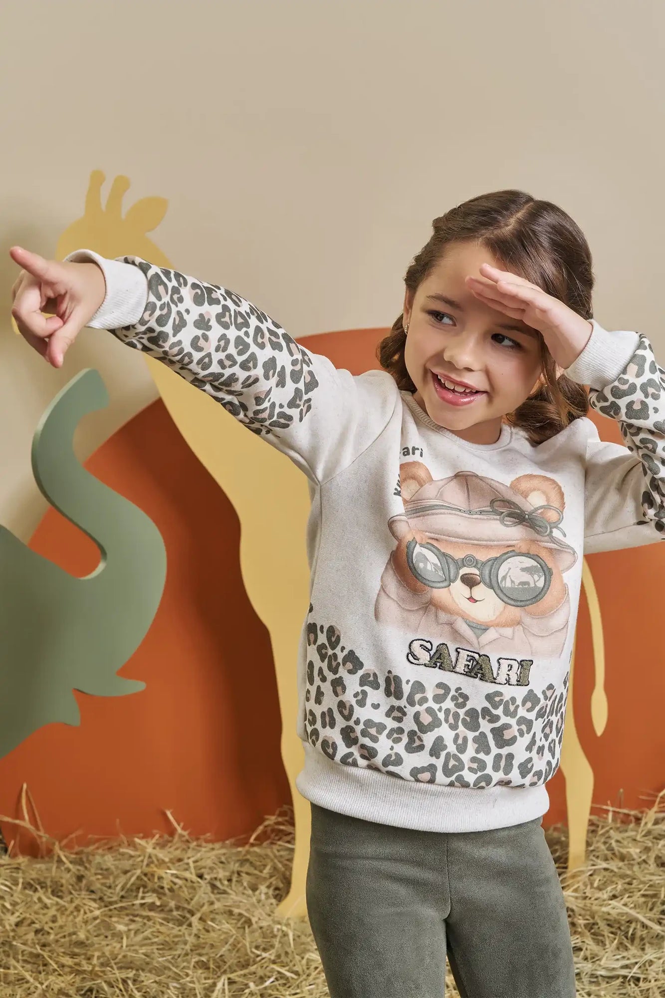 Conjunto Infantil Kukiê Inverno Legging Verde e Moletom sem Flanela Ursinha Safari