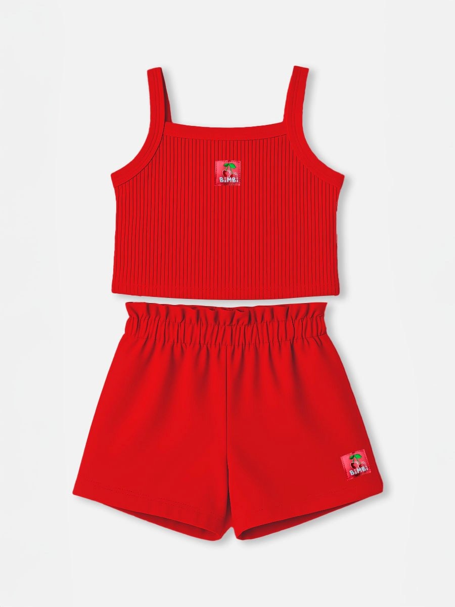 Conjunto Infantil Bimbi Verão com Shorts e Regata Vermelha Cerejinha