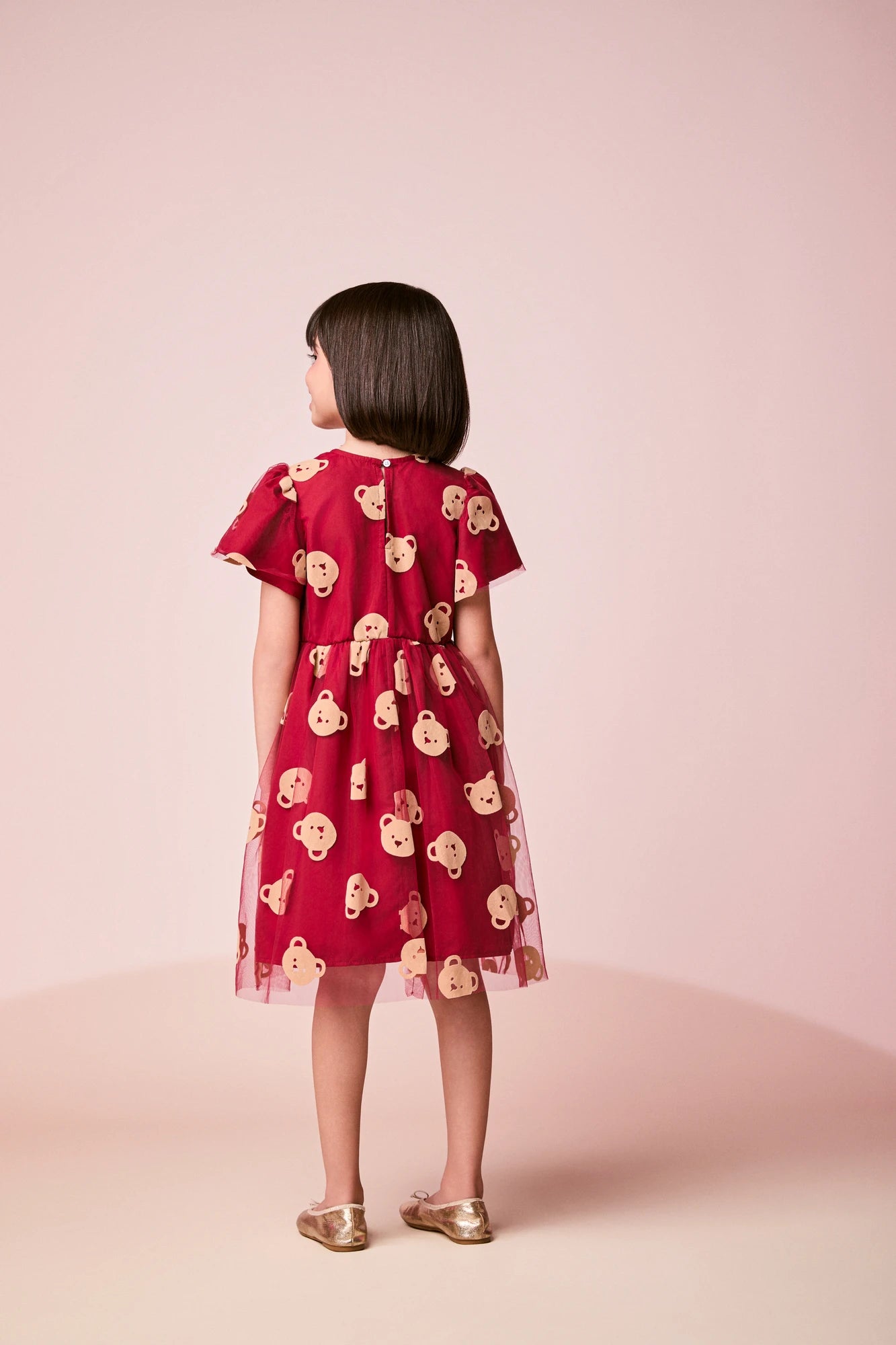 Vestido Infantil Momi Inverno Vermelho em Tule Ursinhos