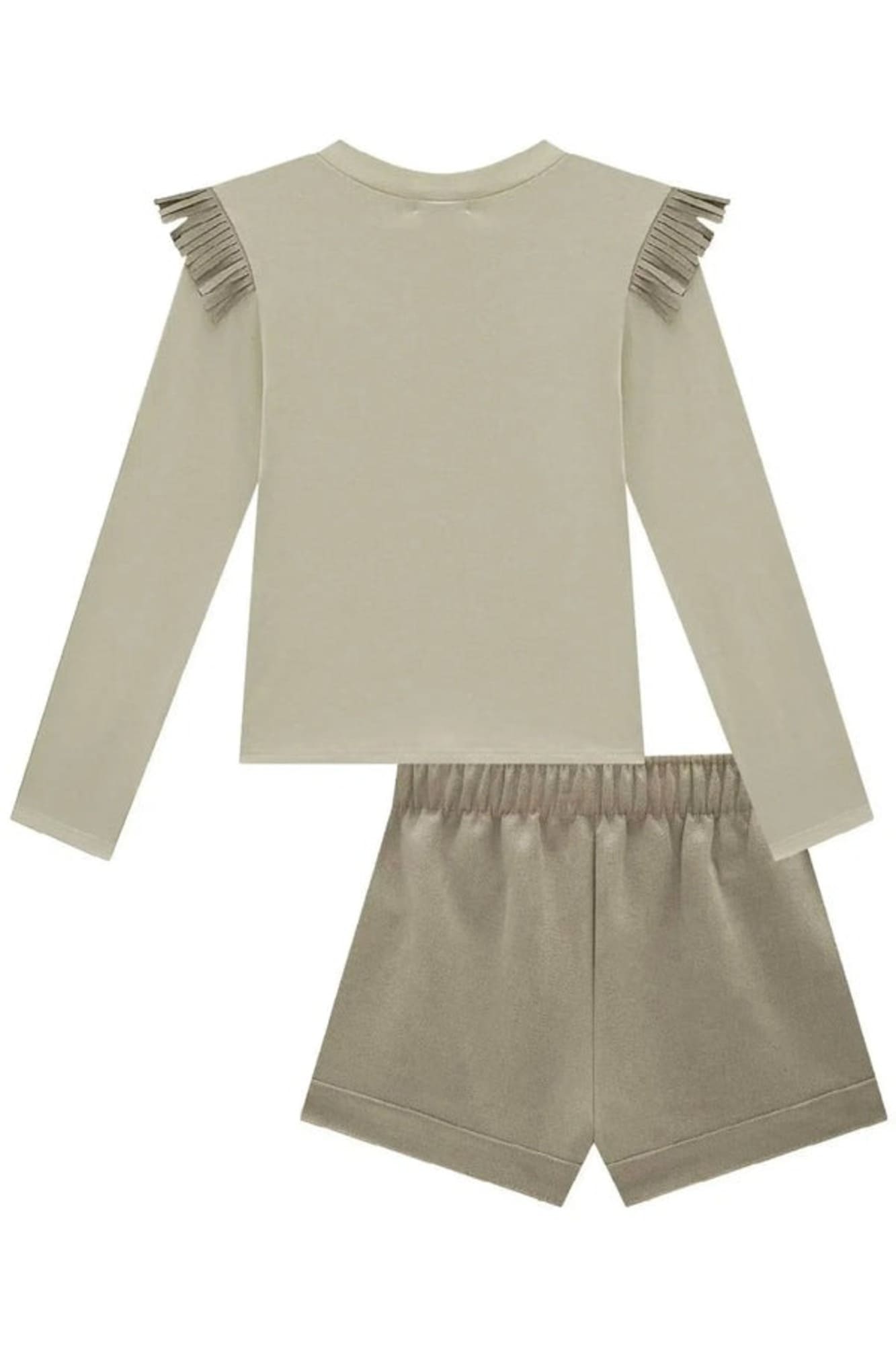 Conjunto Infantil Kukiê Inverno com Shorts e Blusa Manga Longa Bege Cowgirl
