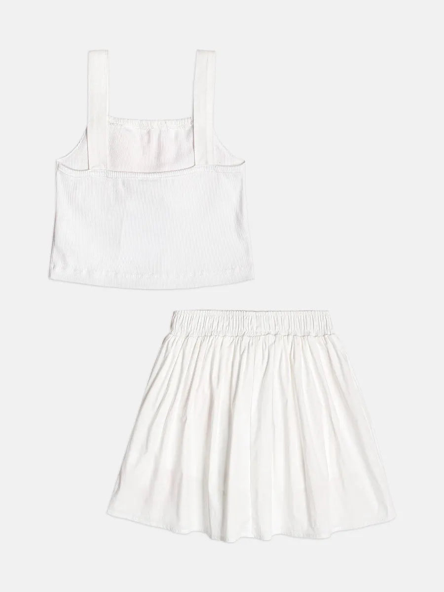 Conjunto Infantil Menina Momi com Saia e Blusa Branca Flores Bordadas