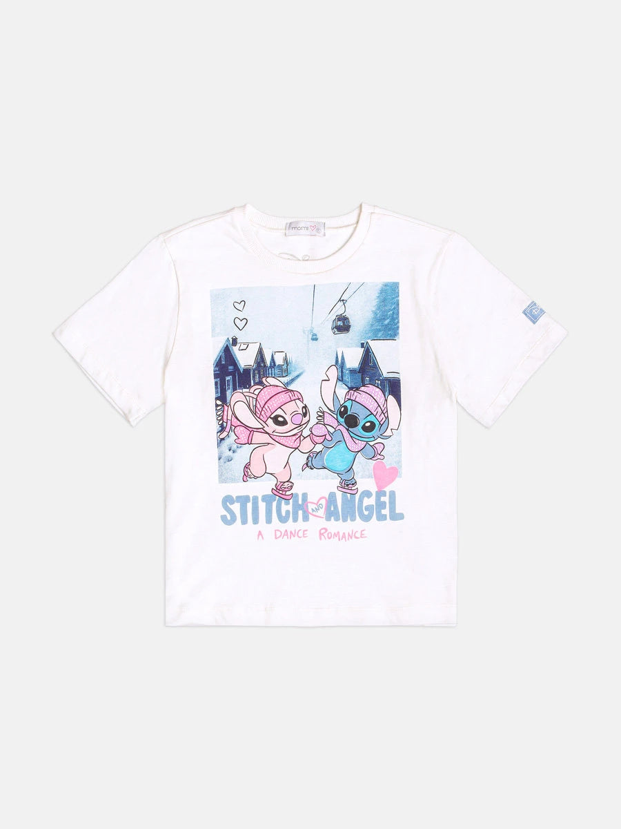 Blusa Infantil Momi Inverno Manga Curta Branca Stitch e Angel
