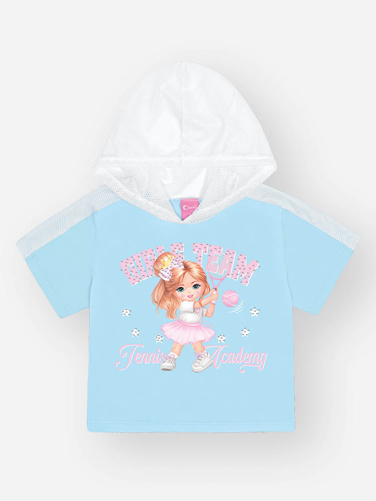 Conjunto Infantil Cinti Verão com Shorts e Blusa Azul Menininha Tênista