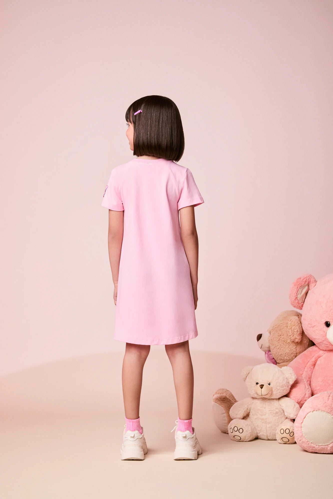 Vestido Infantil Momi Inverno Rosa Listrado Stitch