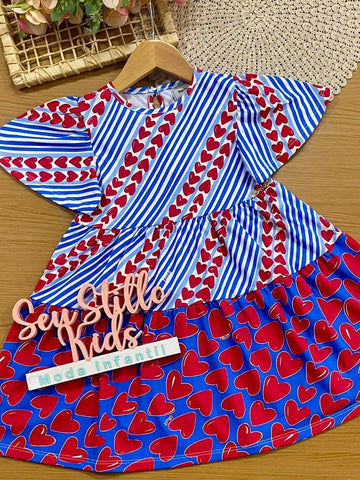 Vestido Infantil Bimbi Azul Corações