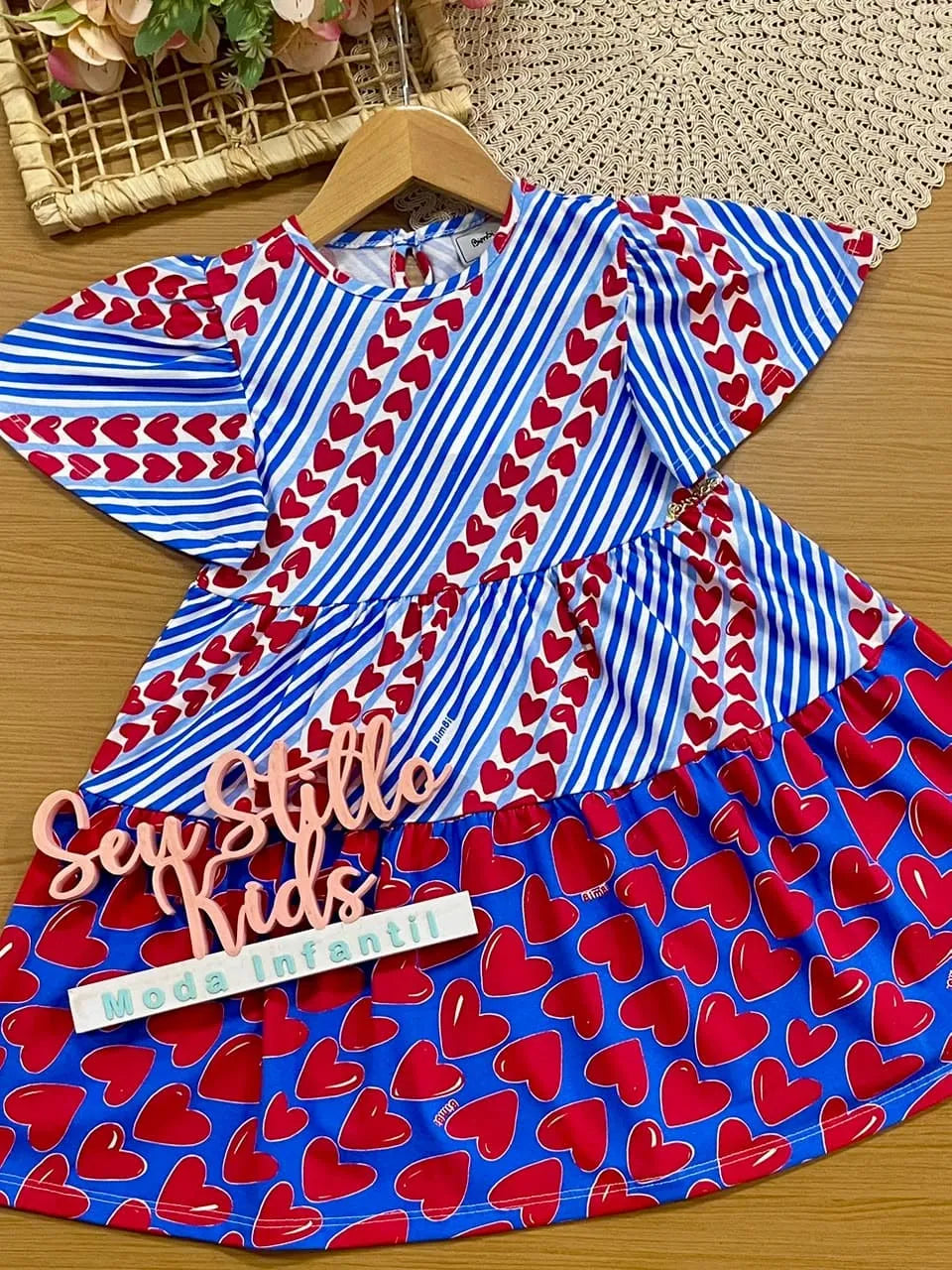 Vestido Infantil Bimbi Azul Corações