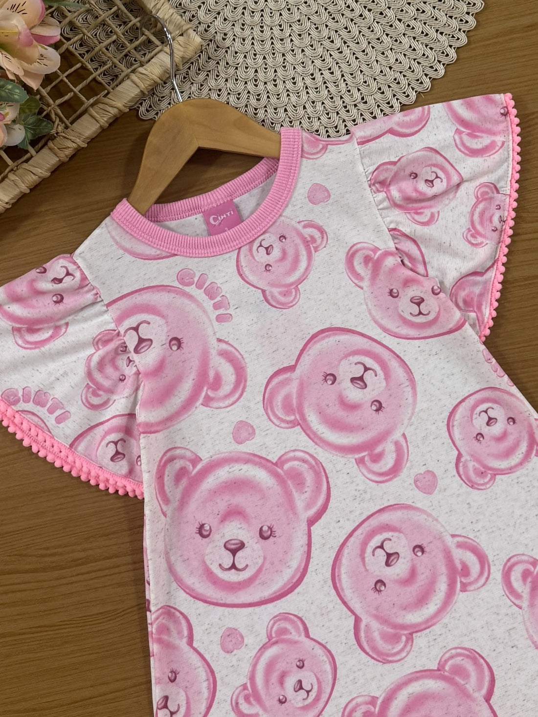 Vestido Infantil Cinti Verão Rosa Ursinhas