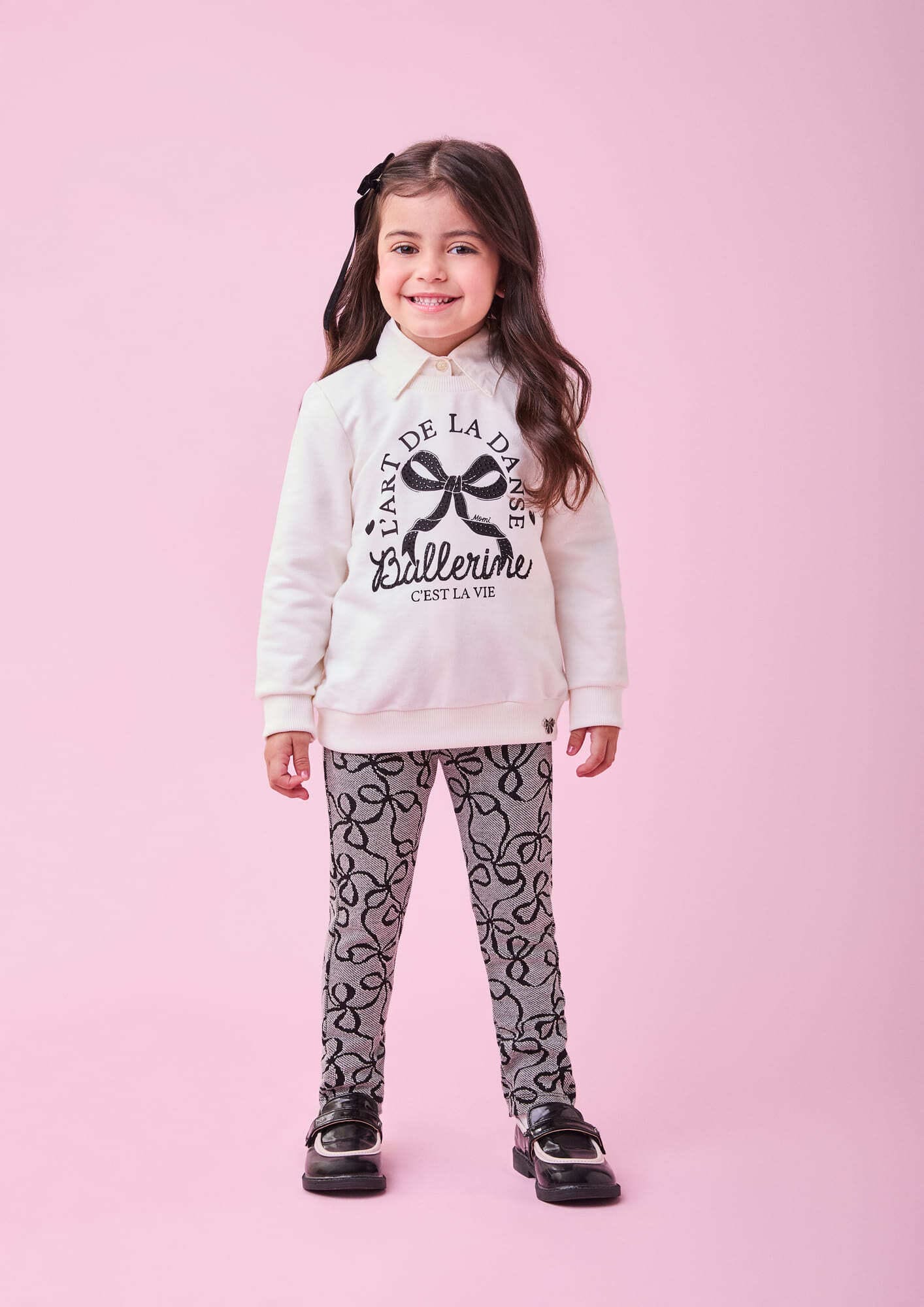 Conjunto Infantil Momi Inverno Calça e Blusa Branca Laços com Strass