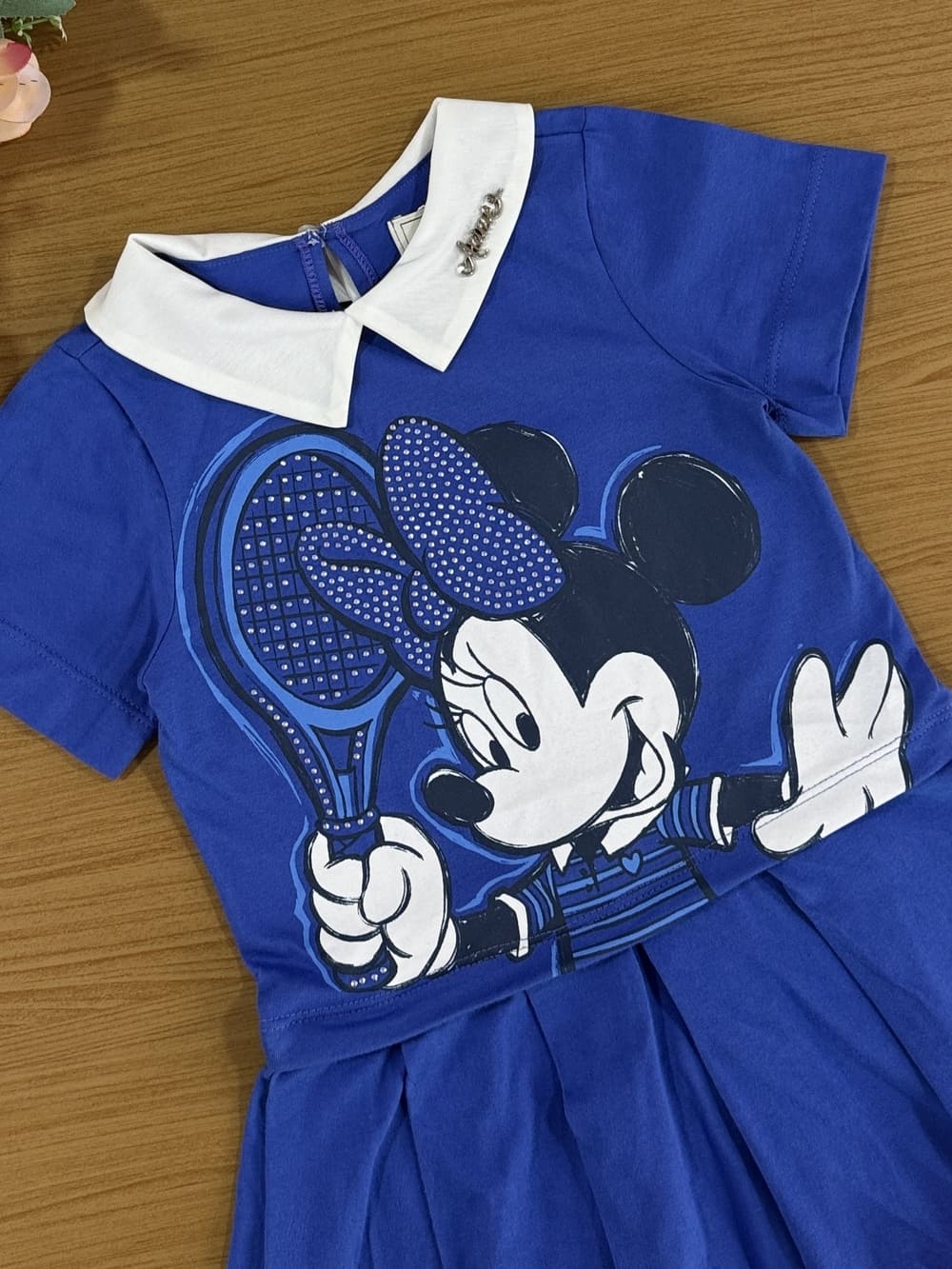 Vestido Infantil Animê Verão Azul Minnie Esportiva Disney