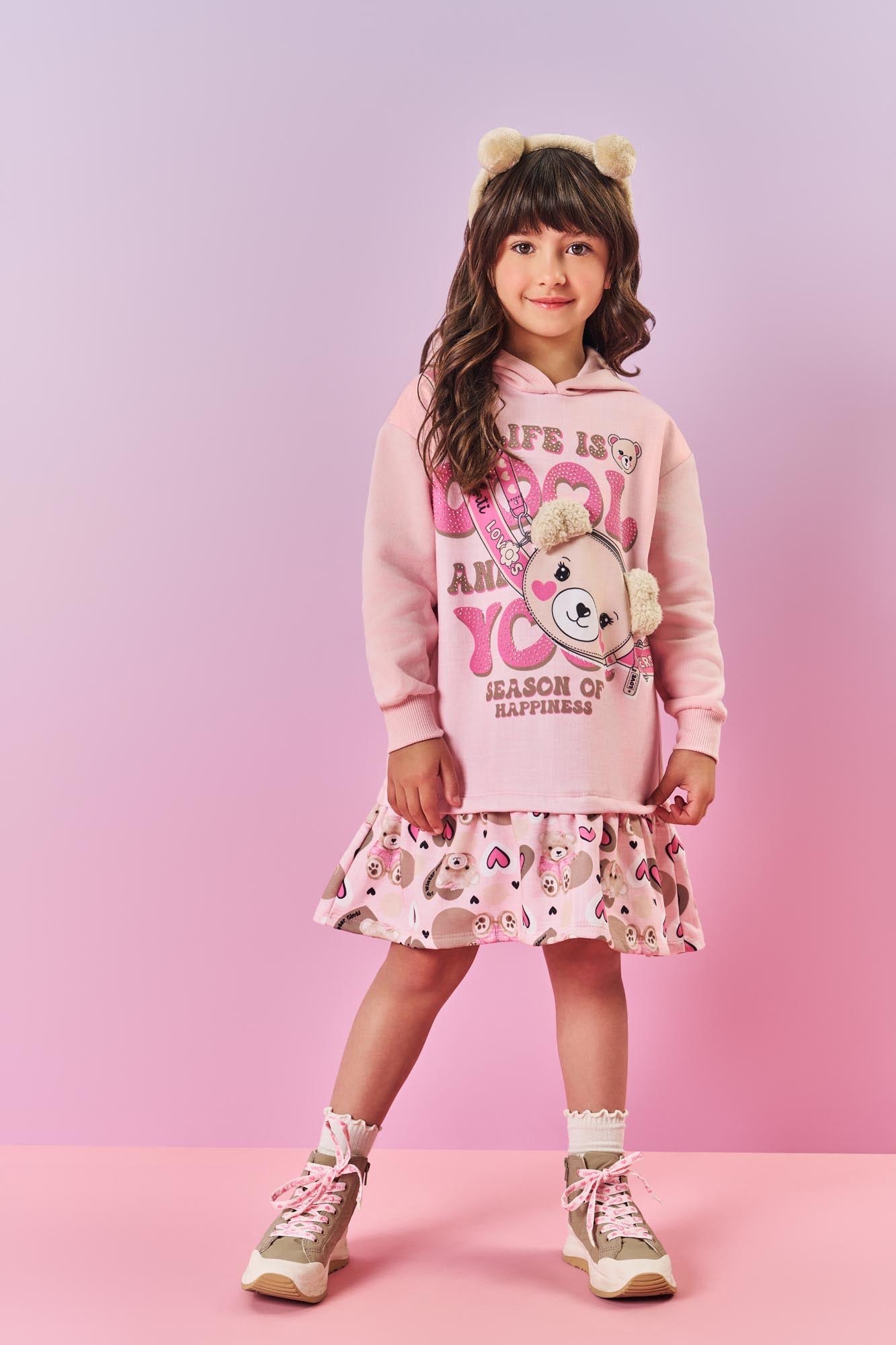 Vestido Infantil Cinti Inverno Bolsinha Rosa