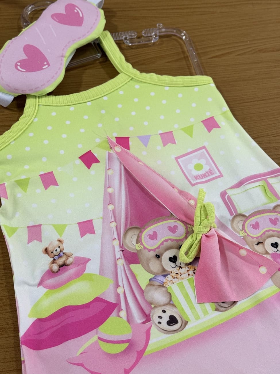 Camisola Infantil Kukie Verão Verde Ursinha Com Tapa Olho