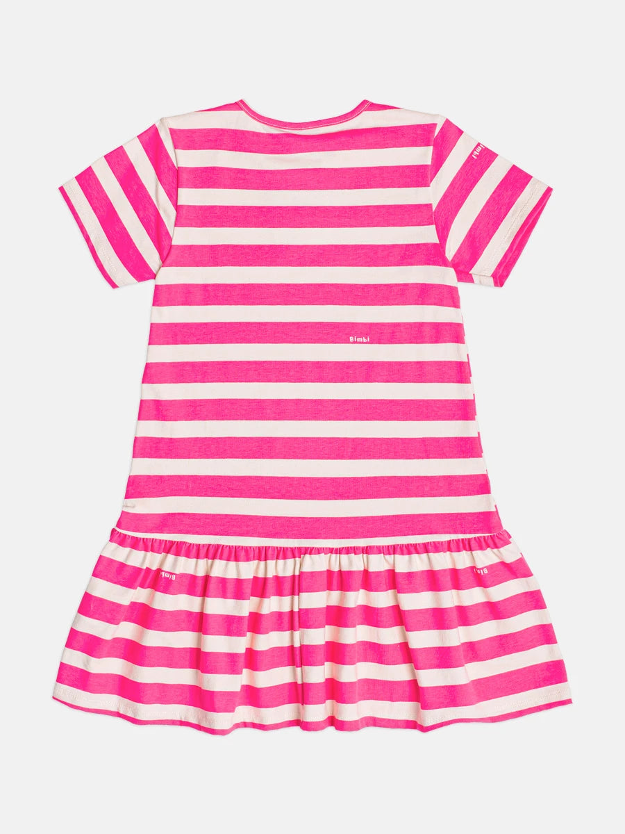 Vestido Infantil Bimbi Inverno Rosa Listrado Happy Camper