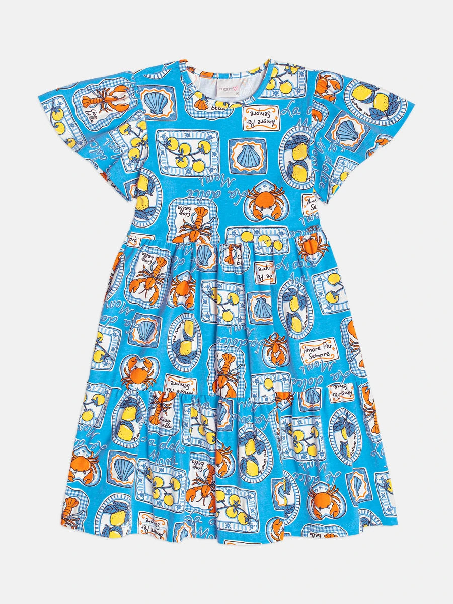 Vestido Infantil Momi Azul Molduras Siri