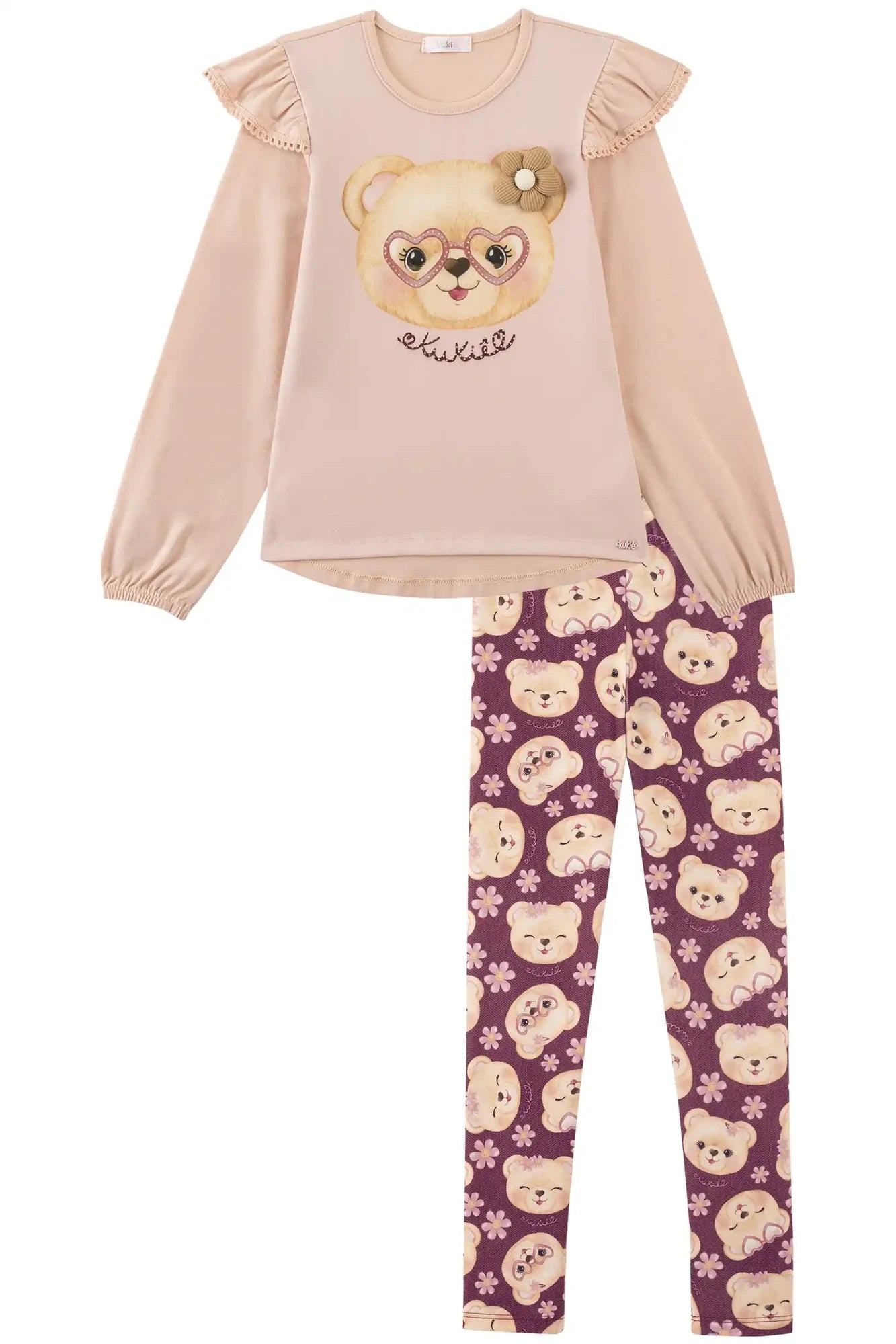 Conjunto Infantil Kukiê Inverno com Shorts e Blusa Manga Longa Ursinha