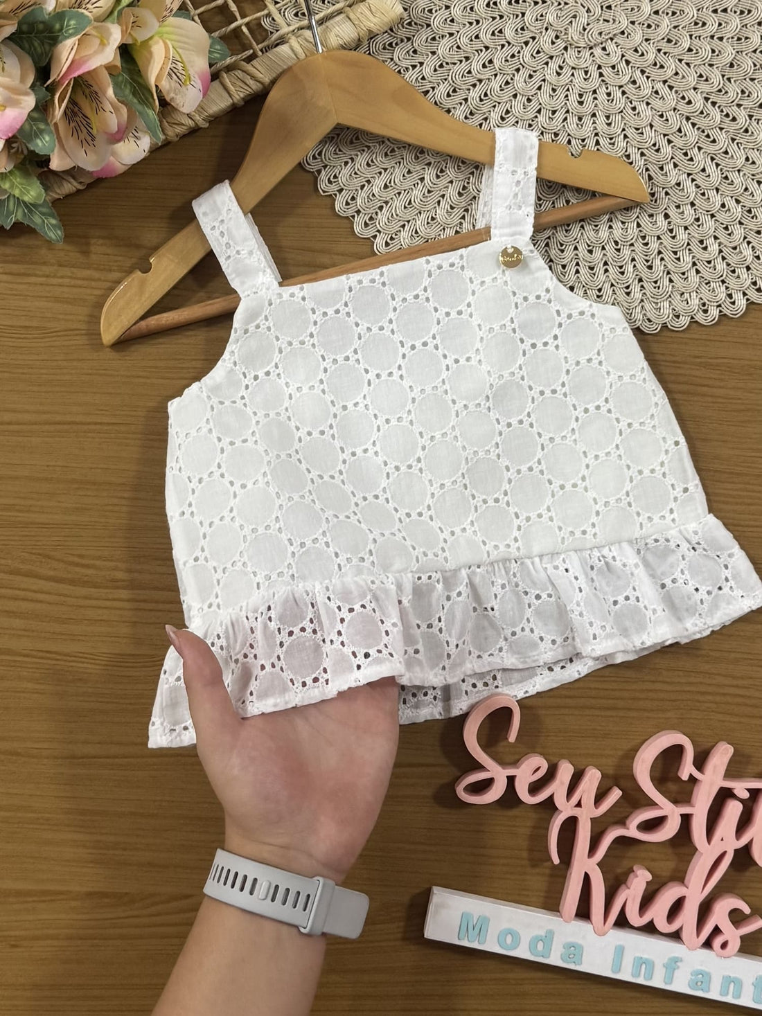 Conjunto Infantil Bimbi Verão com Shorts e Blusa em Laise Branco