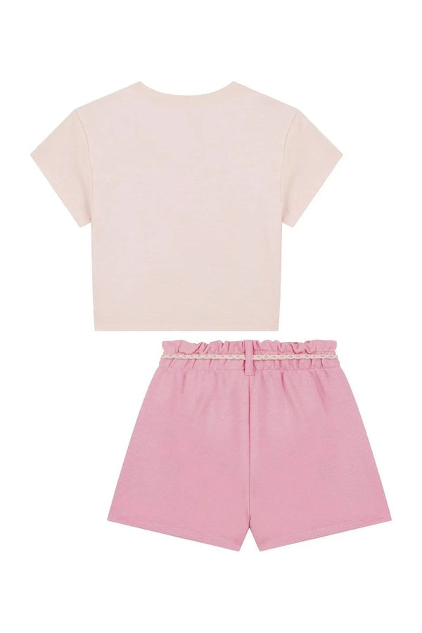 Conjunto Infantil Kukiê Verão com Shorts e Blusa Rosa Tropical