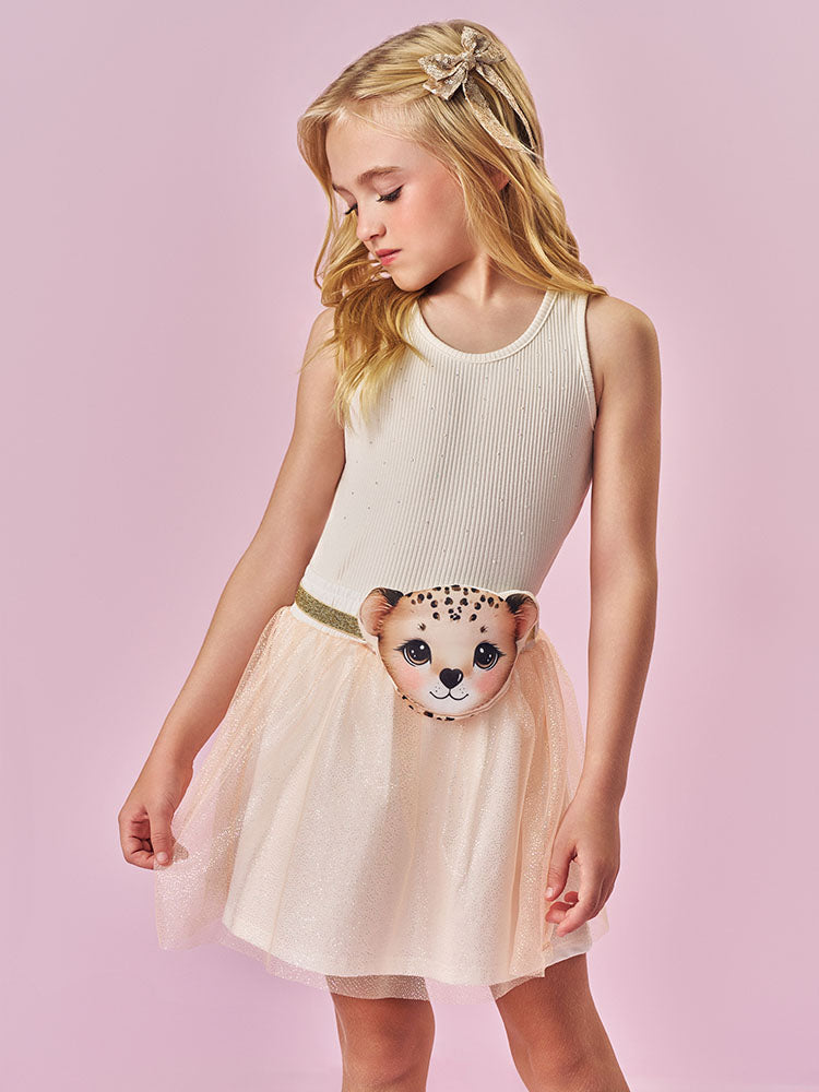 Conjunto Infantil Cinti Verão com Saia em Tule Oncinha e Regata Branca