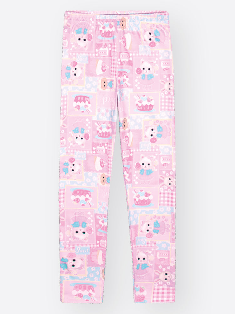 Conjunto Infantil Cinti Inverno com Calça Leggnig Rosa e Blusa Manga Longa Gatinha Feel Great