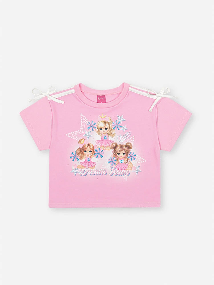 Conjunto Infantil Cinti Verão com Saia e Blusa Rosa Liders de Torcidas