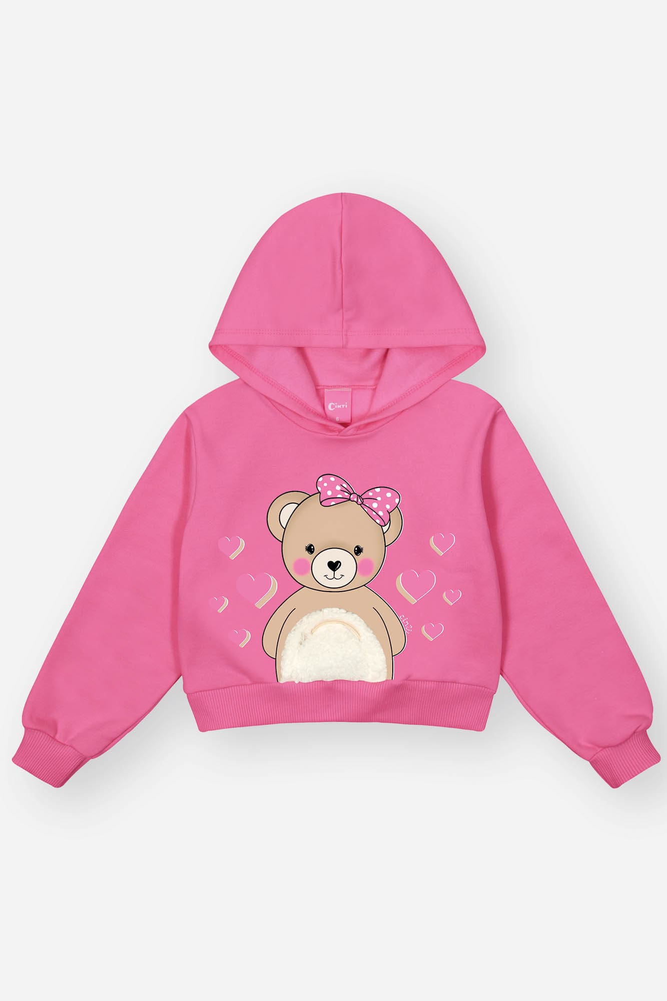 Conjunto Infantil Cinti Inverno Calça e Moletom Flanelado Bege Ursinha com Bolso