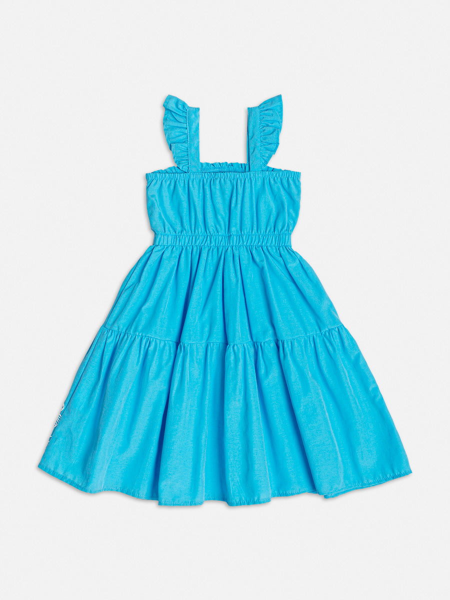Vestido Infantil Momi Verão Azul Coqueiros Alto Relevo