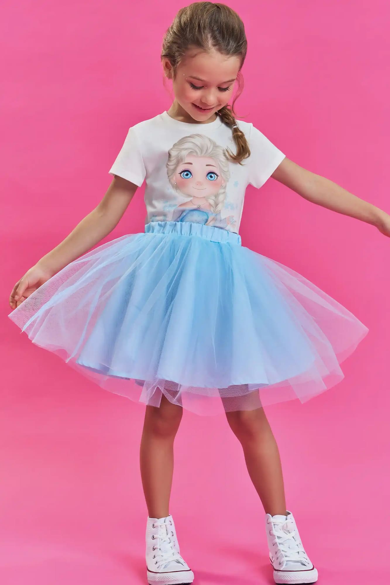 Saia Infantil Kukiê Verão em Tule Azul