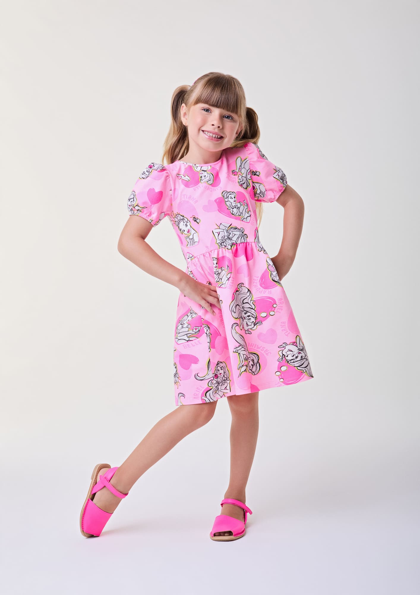 Vestido Infantil Bimbi Verão Rosa Ariel Disney
