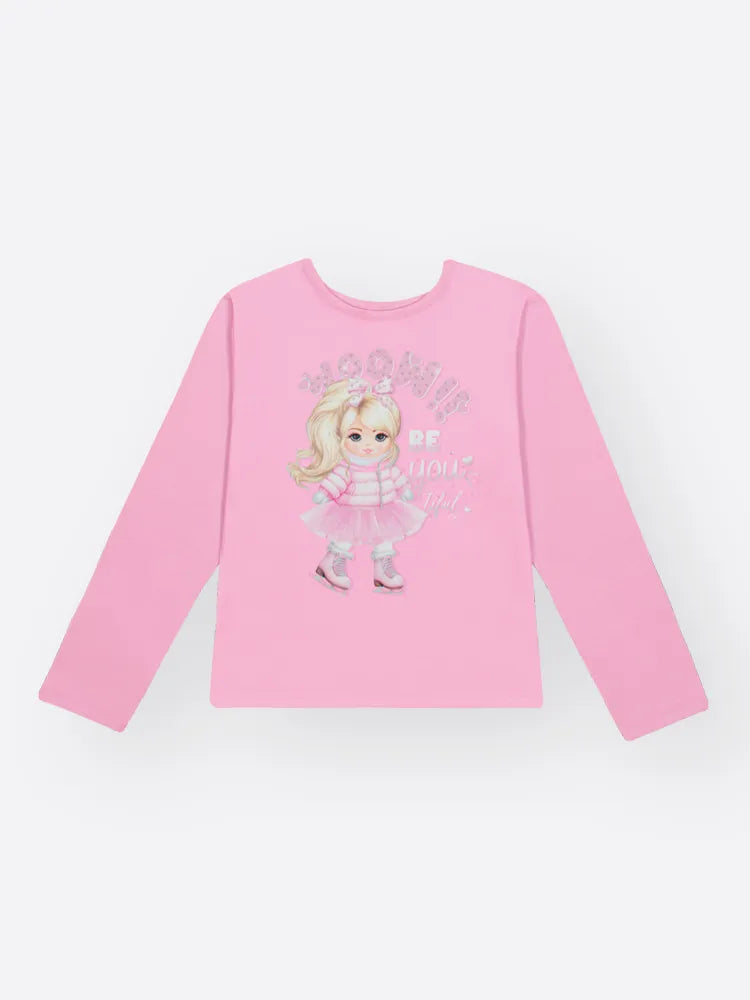 Conjunto Infantil Cinti Inverno Com Shorts Cinza e Blusa Manga Longa Rosa Unicórnio