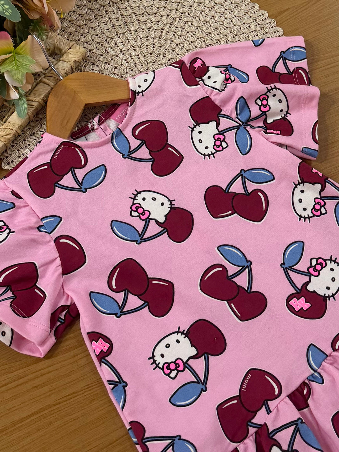 Vestido Infantil Momi Inverno Rosa Hello Kitty Cerejinha