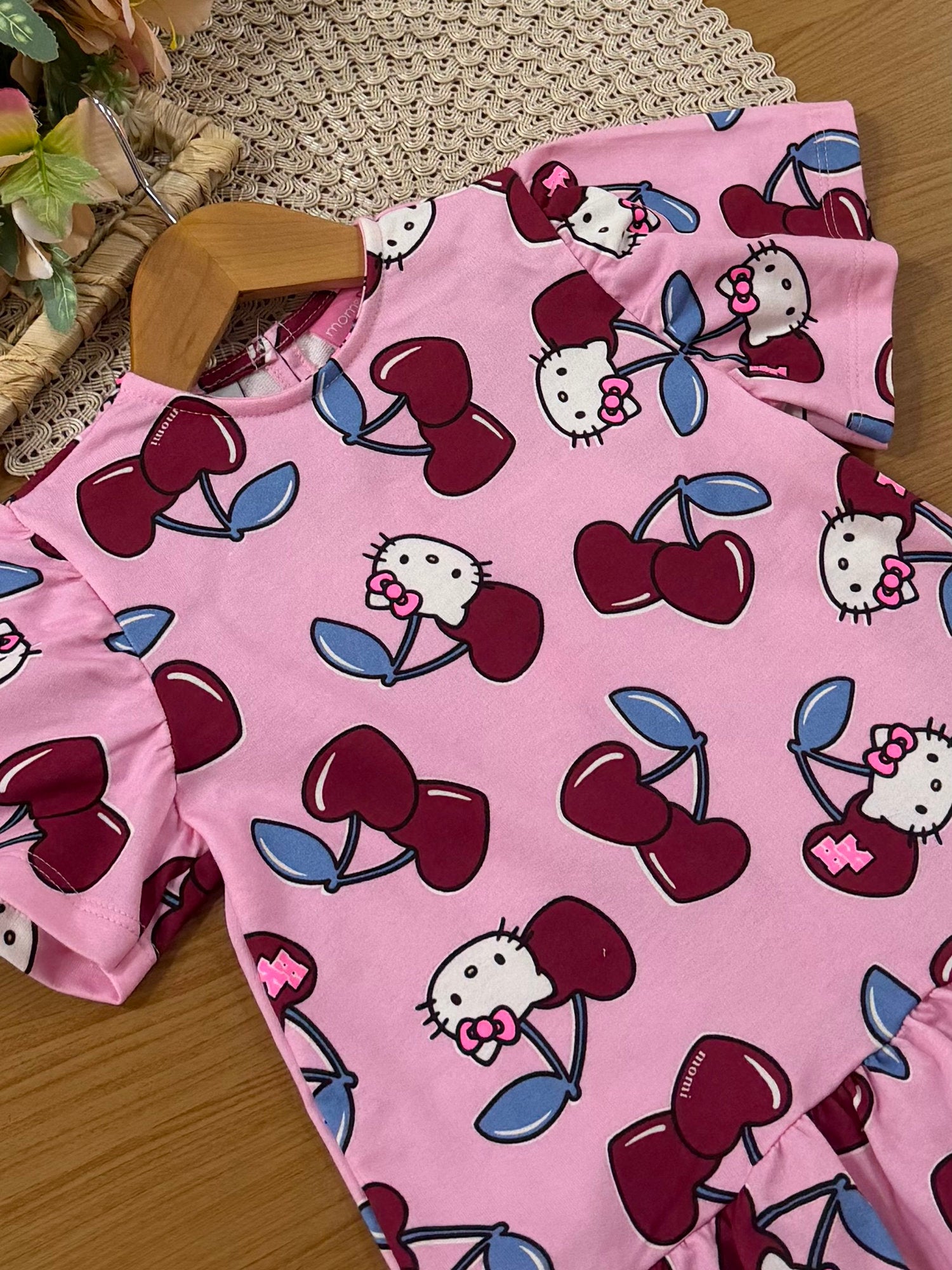 Vestido Infantil Momi Inverno Rosa Hello Kitty Cerejinha